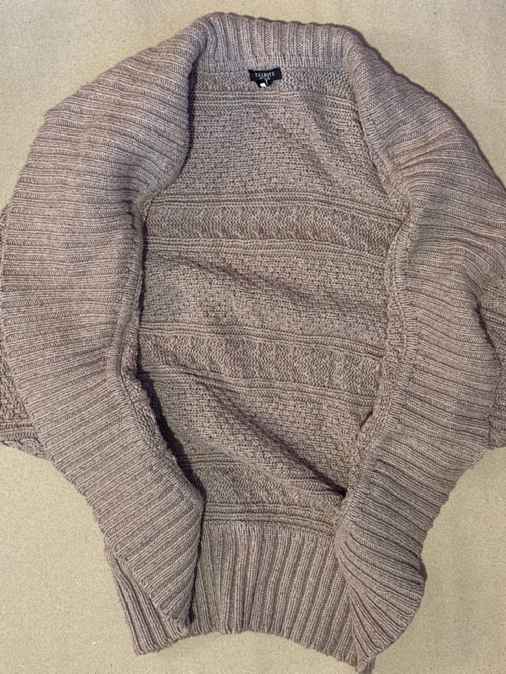 Talbots Cable-Knit Shawl Collar Cardigan in Taupe